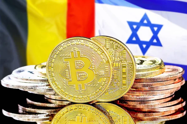Bitcoins Belçika ve İsrail bayrak arka plan