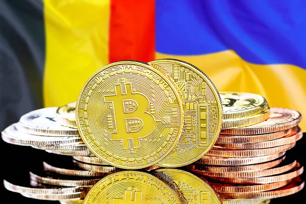 Bitcoins Belçika ve Ukrayna bayrak arka plan