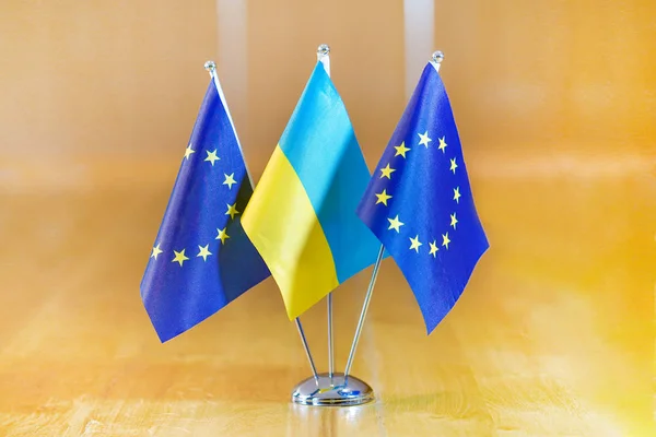 Flags of European Union and Ukraine.