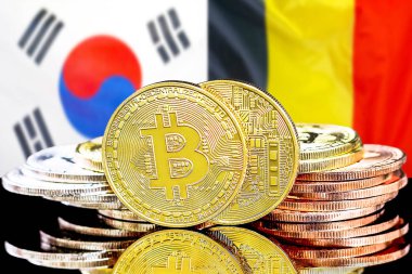 Güney Kore ve Belçika bayrak arka plan bitcoins