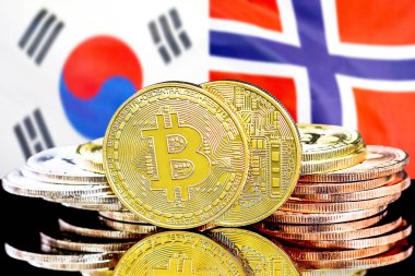 Güney Kore ve Norveç bayrak arka plan bitcoins