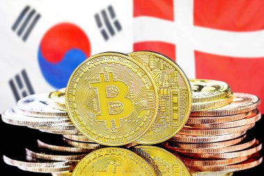 Güney Kore ve Danimarka bayrak arka plan bitcoins