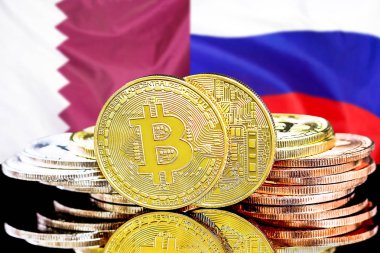 Katar ve Rusya bayrak arka plan bitcoins
