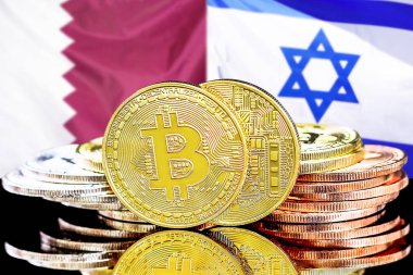 Katar ve İsrail bayrağı arka plan bitcoins