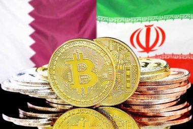 Katar ve İran bayrağı arka plan bitcoins