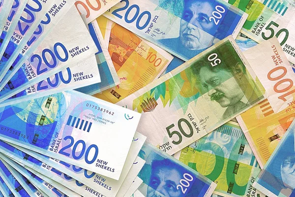 Israeli money notes banknotes background — Stock Photo, Image