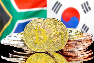 Güney Afrika ve Güney Kore bayraklarında Bitcoinler