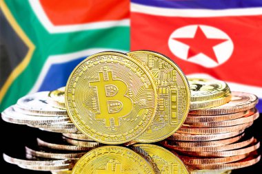 Güney Afrika ve Kuzey Kore bayraklarında Bitcoinler