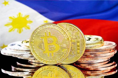 Filipinler bayrak arkaplanındaki Bitcoinler