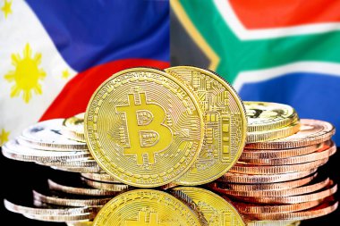 Filipinler ve Güney Afrika bayraklarında Bitcoinler