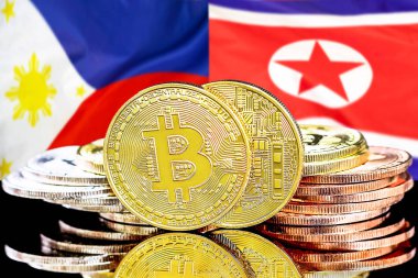 Filipinler ve Kuzey Kore bayraklarında Bitcoinler