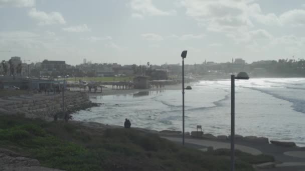 Promenade Von Tel Aviv Jaffa Winter — Stockvideo