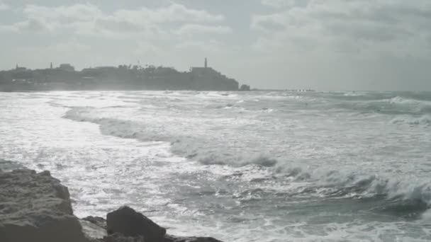 贾法海滩全景 慢镜头 — 图库视频影像
