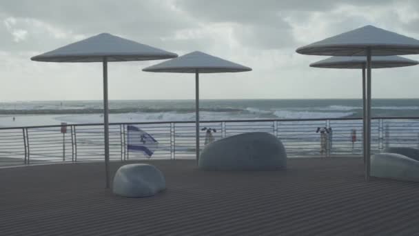 Balkong Med Utsikt Över Tel Aviv Stranden Vintern — Stockvideo