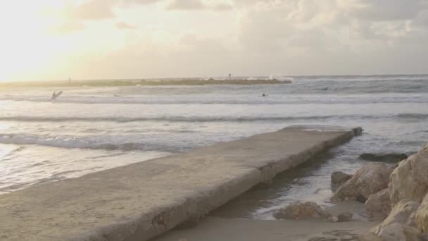 Pôr Sol Inverno Tel Aviv Beach Israel — Vídeo de Stock