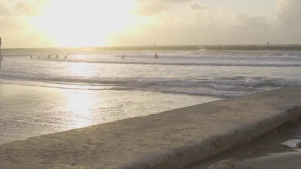 Sole Tramonta Sulla Spiaggia Tel Aviv Israele — Video Stock