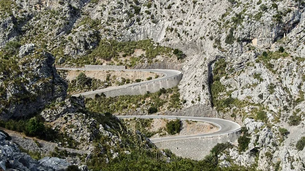 Sharp Curves on the Serpentine in the mountains of the Tramuntana Mountains on the Spanish Balearic island of Majorca