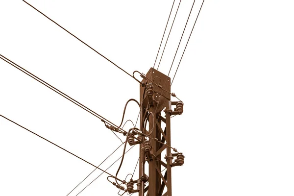 Rusty Old Telephone Telegraph Pole Front White Background Copy Space — Stock Photo, Image
