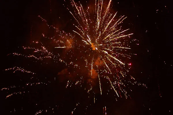 fine red Fireworks rocket flower in the night sky white smoke