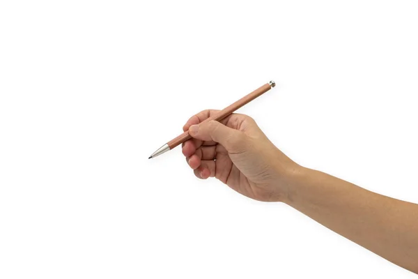 Ręka Trzyma Ołówek Białym Tle — Zdjęcie stockowe