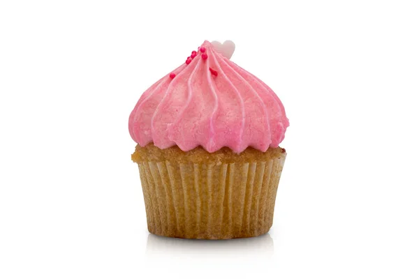 Roze Aardbeien Cupcake Geïsoleerd Witte Achtergrond — Stockfoto