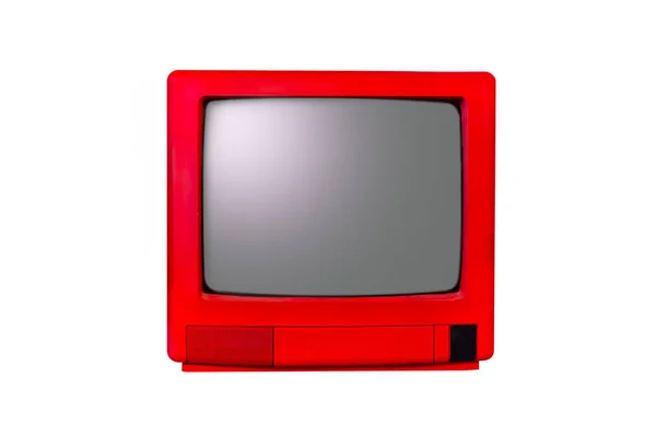 复古老红色电视从80年代查出在白色背景 — 图库照片