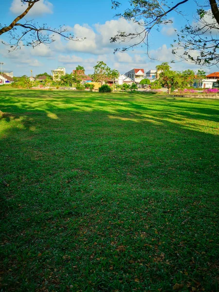 Bela Paisagem Verão Com Uma Casa Jardim Verde Com Espaço — Fotografia de Stock