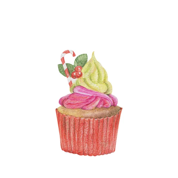 Handgezeichnetes Aquarell von Cupcakes isoliert auf weißem Hintergrund — Stockfoto