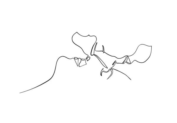 Continuous Line Drawing Man Woman Kissing Love Heads Kiss Valentine — Stock Photo, Image
