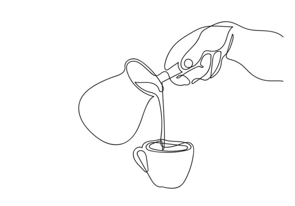 Eine Durchgehende Linienzeichnung Von Händen Die Eine Tasse Heißen Kaffee — Stockfoto