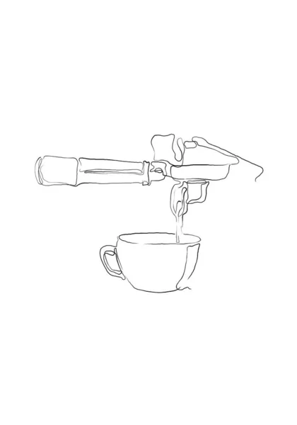 Continu Een Lijn Tekening Van Kopje Koffie Machine Lijn Cafe — Stockfoto