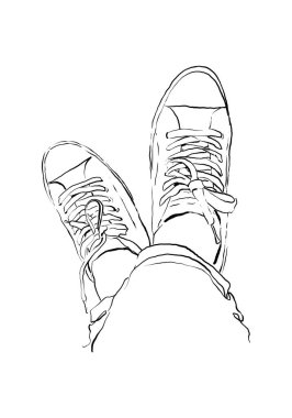 Spor ayakkabılarının bir çizgisi. Spor ve marka tasarımı için çizim tarzında spor ayakkabıları.