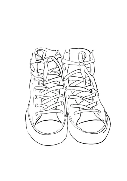 Spor Ayakkabılarının Bir Çizgisi Spor Marka Tasarımı Için Çizim Tarzında — Stok fotoğraf