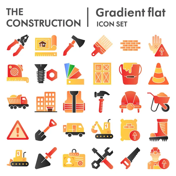 Conjunto de iconos planos de construcción, colección de símbolos de reparación, bocetos vectoriales, ilustraciones de logotipos, signos de construcción paquete de pictogramas de gradiente de color aislado sobre fondo blanco, eps 10 . — Archivo Imágenes Vectoriales