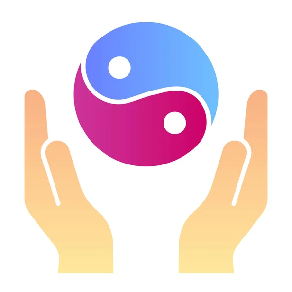 Manos sosteniendo yin yang icono plano. Iconos de color de símbolo de Yin yang en estilo plano de moda. Diseño de estilo de degradado budista, diseñado para web y aplicación. Eps 10 . — Vector de stock