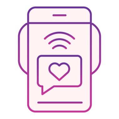 Aşk sohbeti düz simgesi. Sevgi mesajı içeren akıllı telefon. Mor renkli simgeler. Düz moda. Romantik SMS gradyan stil tasarımı, web ve uygulama için tasarlanmış. Eps 10.