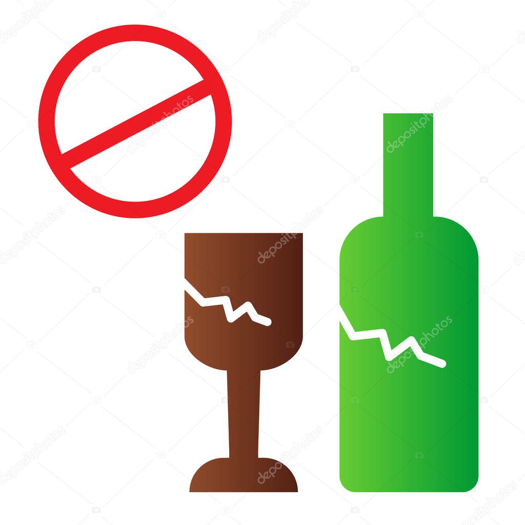 Broken glass ban flat icon. No glass or bottles color icons in trendy flat style. Broken package prohibited gradient style design, designed for web and app. Eps 10.