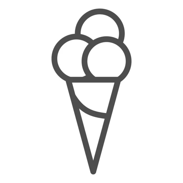 Ícone de linha de sorvete, conceito de verão, três bolas de sorvete em cone waffle sinal no fundo branco, ícone de sorvete no estilo de contorno para o conceito móvel e web design. Gráficos vetoriais . — Vetor de Stock