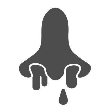 Burnu akan katı ikon, koronavirüs salgını konsepti, beyaz arka planda kovid19 semptom işareti, mobil web tasarımı için glifli enfeksiyon ikonu yüzünden akan burun. Vektör grafikleri.