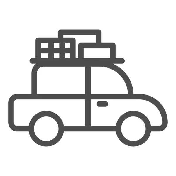 Reizen auto lijn pictogram, Zomer vakantie concept, retro auto met bagage op het dak teken op witte achtergrond, voertuig reizen pictogram in grote lijnen voor mobiele concept en web design. vectorgrafieken. — Stockvector
