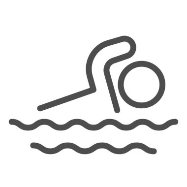 İnsan deniz çizgisi ikonu, yaz konsepti, beyaz arka planda yüzme tabelası, mobil konsept ve web tasarımı için ana hatlarda yüzme ikonu. Vektör grafikleri.