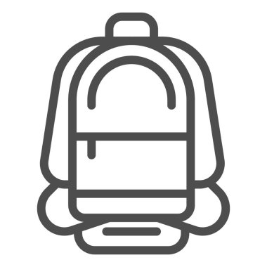 Sırt çantası ikonu, yaz turizmi konsepti, beyaz arka planda spor çantası işareti, mobil konsept ve web tasarımı için ana hatlı seyahat sırt çantası ikonu. Vektör grafikleri.