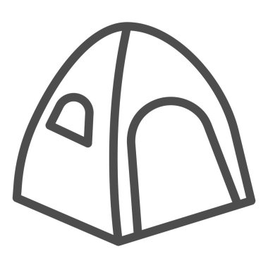 Çadır hattı ikonu, yaz tatili konsepti, beyaz arka planda turist çadırı tabelası, mobil konsept ve web tasarımı için ana hatlı kamp çadırı simgesi. Vektör grafikleri.