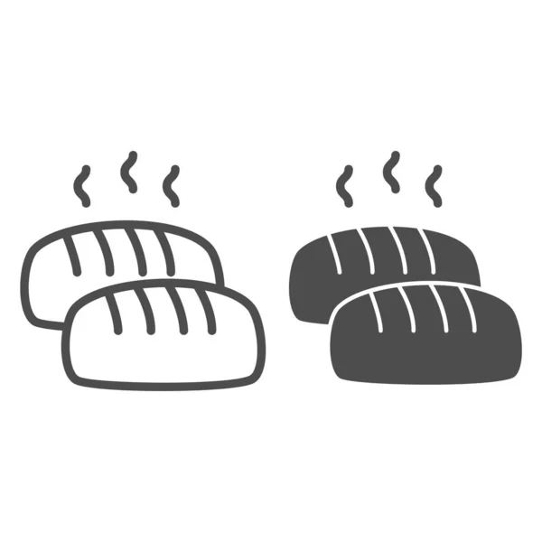 Horká bochník linka a pevná ikona, pekařský koncept, Chléb s parní značkou na bílém pozadí, bochník chleba ikona v obrysu stylu pro mobilní koncept a web design. Vektorová grafika. — Stockový vektor