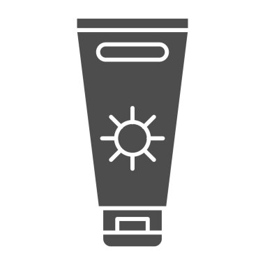 Güneş kremi katı ikonu, yaz konsepti, beyaz arka planda güneş kremi işareti, mobil konsept ve web tasarımı için güneş koruma kremi ikonu. Vektör grafikleri.