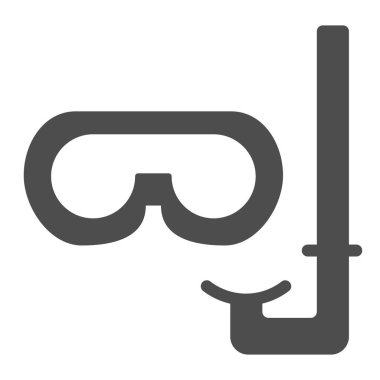 Şnorkelleme ekipmanları katı ikon, yaz konsepti, beyaz arka planda yüzme ekipmanı tabelası, mobil konsept ve web tasarımı için glifli tüp ve maske ikonu. Vektör grafikleri.