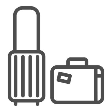 Seyahat bavulu çizgisi ikonu, bagaj konsepti, beyaz arka planda seyahat valizi tabelası, mobil konsept ve web tasarımı için tasarım tarzında seyahat çantası ikonu seti. Vektör grafikleri.