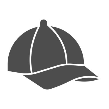 Koyu renk simge, yaz konsepti, beyaz arka planda beyzbol şapkası işareti, mobil konsept ve web tasarımı için glyph stili spor şapkası simgesi. Vektör grafikleri.