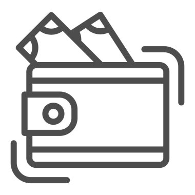 Para çizgisi ikonlu cüzdan, iş konsepti, beyaz arka planda nakit işareti olan cüzdan, cep telefonu konsepti ve web tasarımı için ana hatlı simge. Vektör grafikleri.