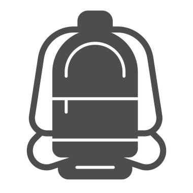 Sırt çantası katı ikonu, yaz turizmi konsepti, beyaz arka planda spor çantası tabelası, mobil konsept ve web tasarımı için seyahat sırt çantası ikonu. Vektör grafikleri.